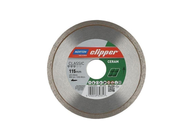 Norton Clipper Classic Ceramic Diamond Blade 115 x 22.23mm Norton Clipper - RockBottom Nothampton