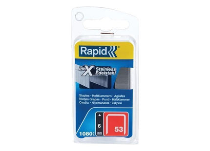 Rapid 53/6B 6mm Stainless Steel Fine Wire Staples (Box 1080) Rapid - RockBottom Nothampton
