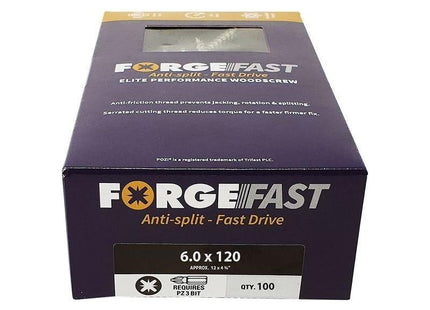 Forgefix ForgeFast Pozi Compatible Elite Performance Wood Screw ZY 6.0 x 120mm Box 100 ForgeFix - RockBottom Northampton