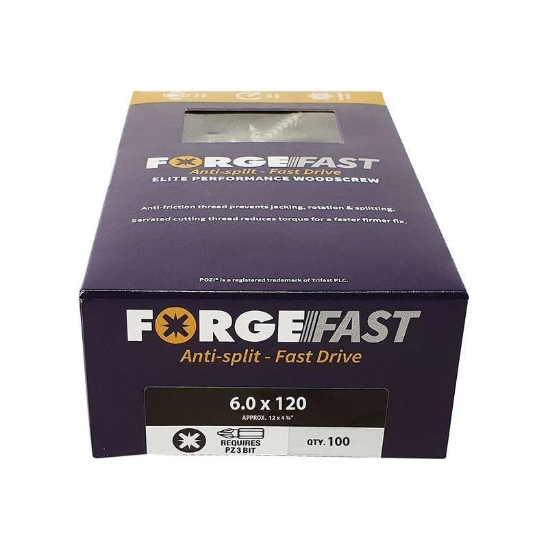 Forgefix ForgeFast Pozi Compatible Elite Performance Wood Screw ZY 6.0 x 120mm Box 100 ForgeFix - RockBottom Northampton