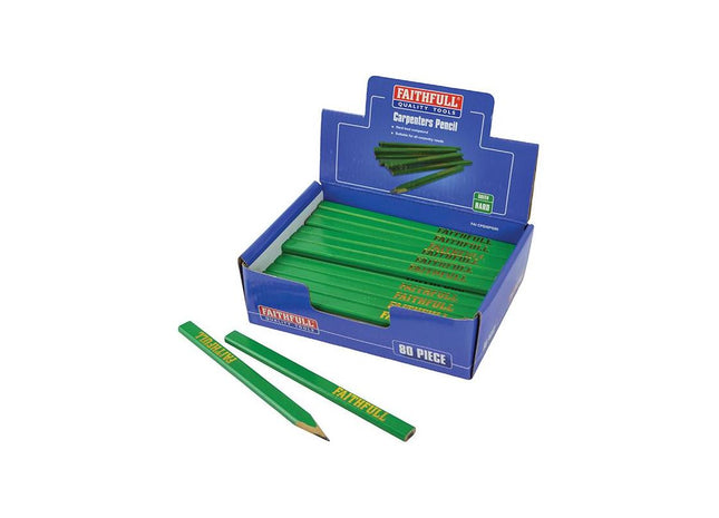 Faithfull Carpenter's Pencils - Green / Hard (Display 80) Faithfull - RockBottom Northampton