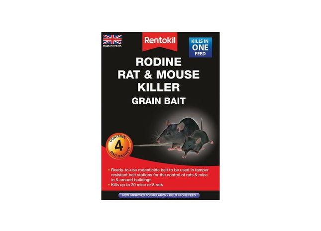 Rentokil Rodine Rat & Mouse Killer Grain Bait (Sachets 4) Rentokil - RockBottom Nothampton