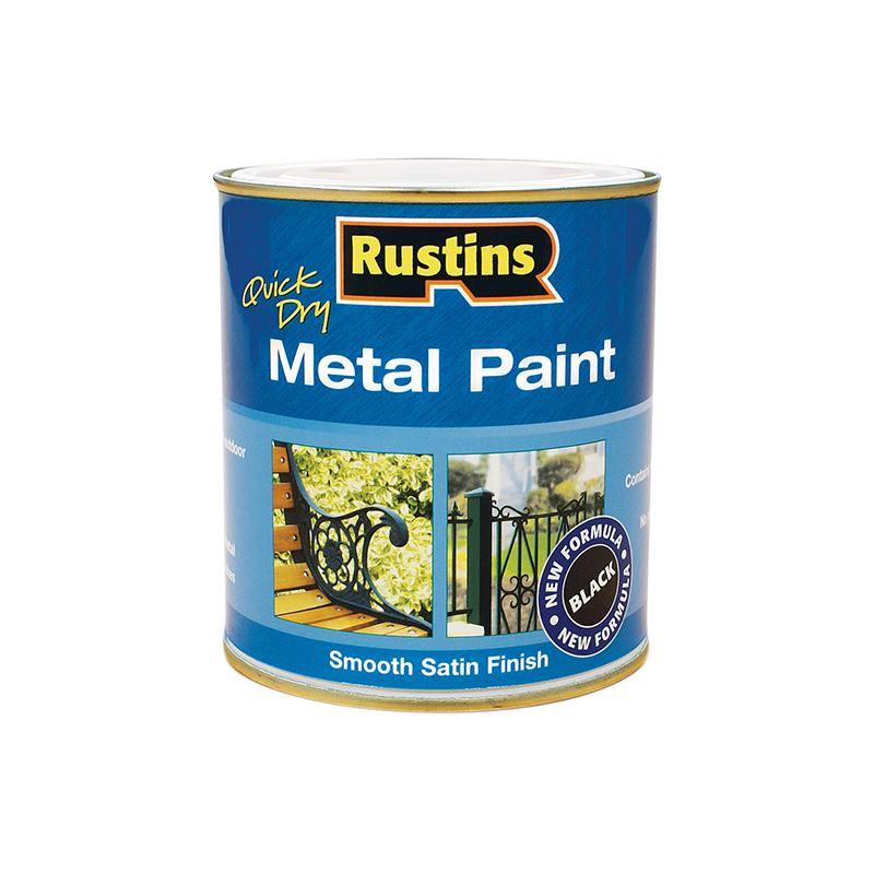 Rustins Quick Dry Metal Paint Smooth Satin Black 250ml Rustins - RockBottom Nothampton