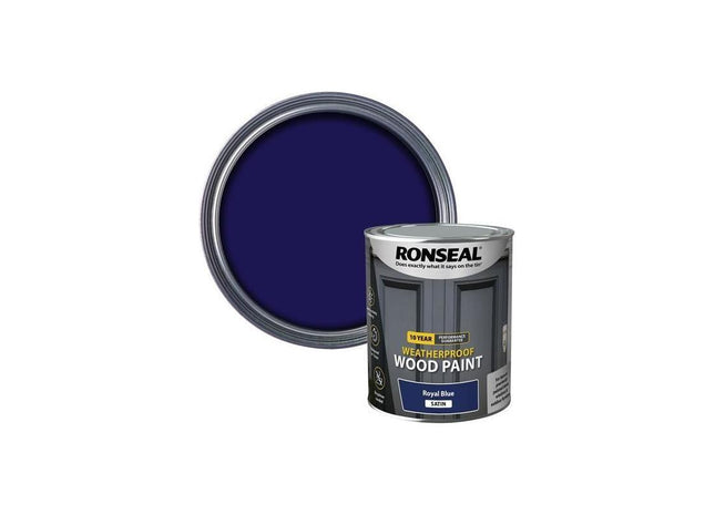 Ronseal 10 Year Weatherproof Wood Paint Royal Blue Satin 750ml Ronseal - RockBottom Nothampton