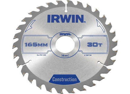 Irwin® Construction Circular Saw Blade 165 x 30mm x 30T ATB IRWIN® - RockBottom Northampton