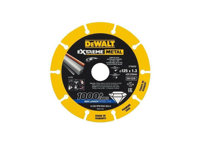 Dewalt DT40252 Extreme Diamond Metal Cutting Disc 125 x 22.23 x 1.3mm Dewalt - RockBottom Northampton