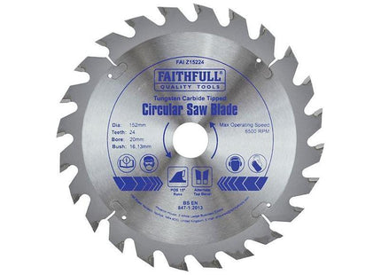 Faithfull TCT Circular Saw Blade 152 x 20mm x 24T POS Faithfull - RockBottom Northampton