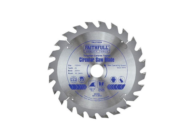 Faithfull TCT Circular Saw Blade 152 x 20mm x 24T POS Faithfull - RockBottom Northampton