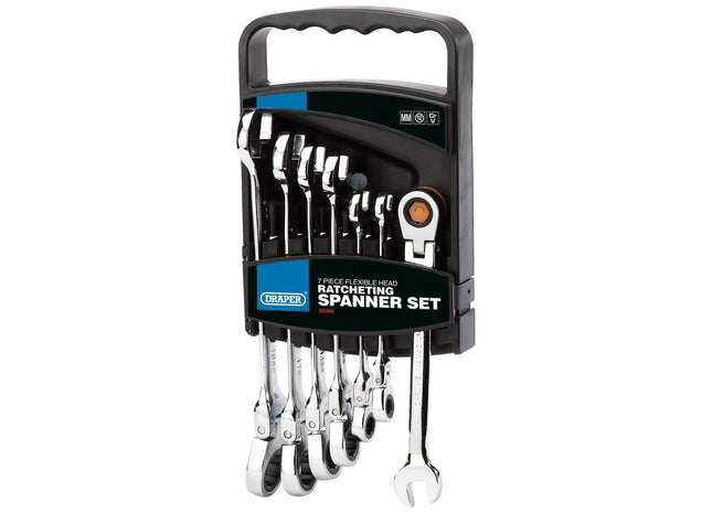 Draper HI-TORQ Metric Flexible Head Ratcheting Combination Spanner Set (7 Piece) Draper - Town Tools 