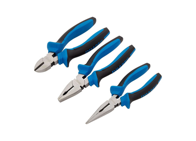 Draper Soft Grip Pliers Set, 160mm, Blue (3 Piece) Draper - Town Tools