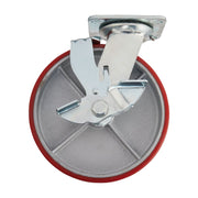 Swivel Plate Fixing Heavy Duty Polyurethane Wheel with Brake, 200mm Diameter, S.W.L. 500kg Draper - Town Tools