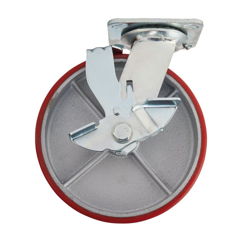Swivel Plate Fixing Heavy Duty Polyurethane Wheel with Brake, 200mm Diameter, S.W.L. 500kg Draper - Town Tools