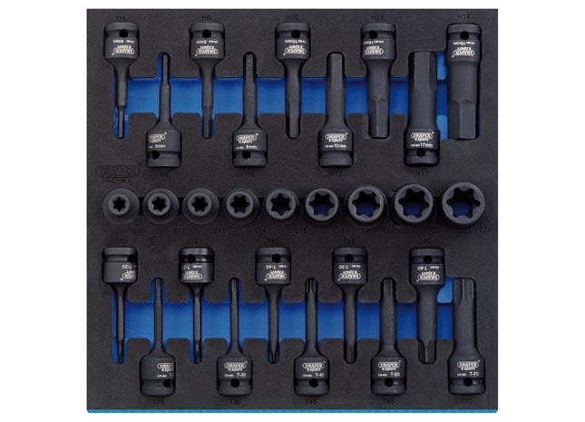Draper TX-STAR Impact & Hex Socket Set in 1/2 Drawer EVA Insert Tray, 1/2" Sq. D Draper - Town Tools 