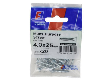ForgeFix Multi-Purpose Pozi Screw CSK ST ZP 4.0 x 25mm ForgePack 20 ForgeFix - RockBottom Northampton