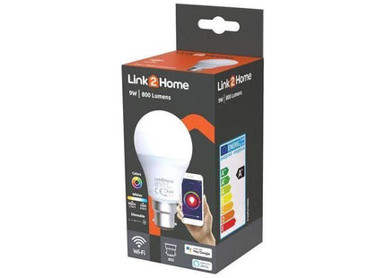 Link2Home Wi-Fi LED BC (B22) Opal GLS Dimmable Bulb, White + RGB 800 lm 9W Link2Home - RockBottom Northampton