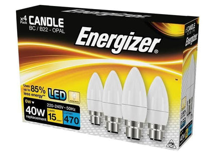 Energizer® LED BC (B22) Opal Candle Non-Dimmable Bulb, Warm White 470 lm 5.2W (Pack 4) Energizer® - RockBottom Northamptin