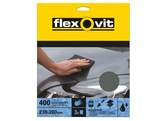 Flexovit Waterproof Sanding Sheets 230 x 280mm Fine 400G (3) Flexovit - RockBottom Northampton