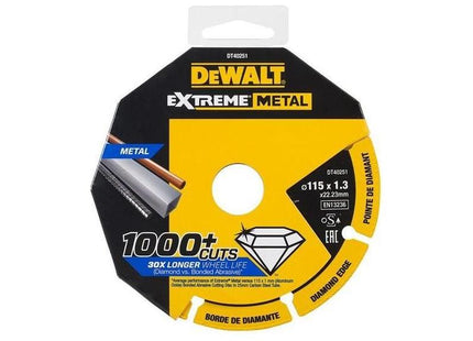 Dewalt DT40251 Extreme Diamond Metal Cutting Disc 115 x 22.23 x 1.3mm Dewalt - RockBottom Northampton