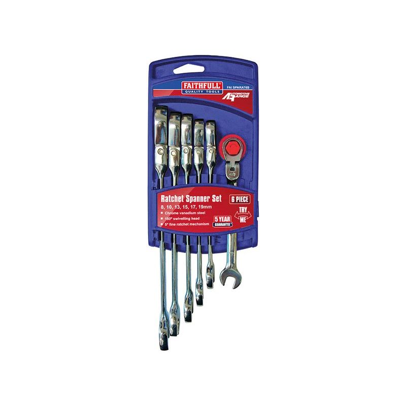 Faithfull Ratchet Combination Spanner Flex Head Set, 6 Piece Faithfull - RockBottom Northampton