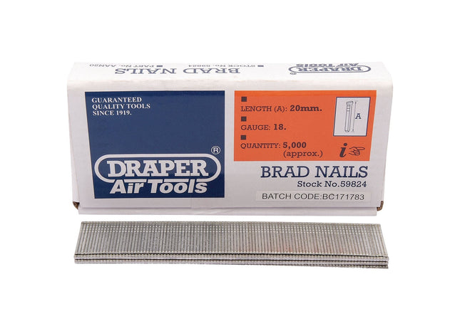 Draper Brad Nails, 20mm (Pack of 5000) 59824 Draper - Town Tools 