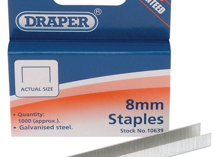 Draper Steel Staples, 8 x 10mm (Pack of 1000) 10639 Draper - Town Tools 