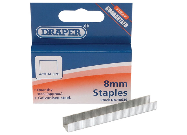Draper Steel Staples, 8 x 10mm (Pack of 1000) 10639 Draper - Town Tools 