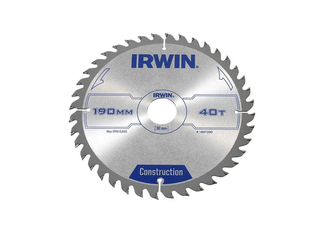 Irwin® Construction Circular Saw Blade 190 x 30mm x 40T ATB IRWIN® - RockBottom Northampton