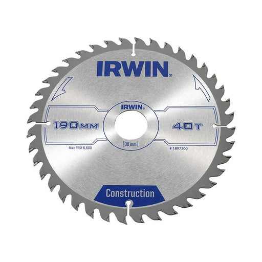 Irwin® Construction Circular Saw Blade 190 x 30mm x 40T ATB IRWIN® - RockBottom Northampton