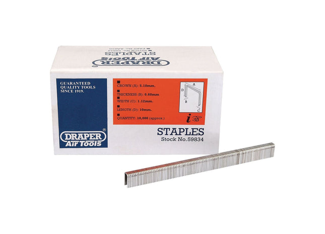 Draper Staples, 10mm  (Pack of 10000) 59834 Draper - Town Tools 