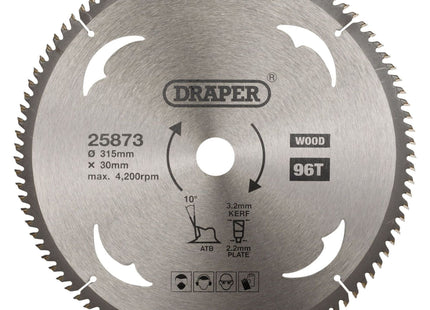 Draper TCT Circular Saw Blade for Wood, 315 x 30mm, 96T 25873 Draper - Town Tools 