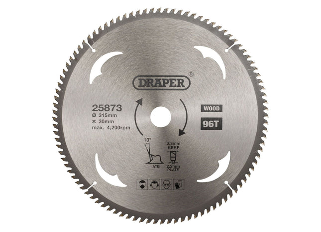 Draper TCT Circular Saw Blade for Wood, 315 x 30mm, 96T 25873 Draper - Town Tools 