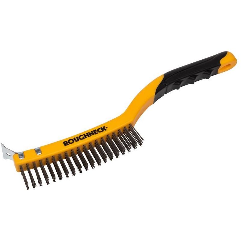 Roughneck Stainless Steel Wire Brush Soft Grip with Scraper 355mm (14in) - 3 Row Roughneck - RockBottom Nothampton