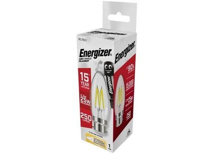 Energizer® LED BC (B22) Candle Filament Non-Dimmable Bulb, Warm White 250 lm 2.3W Energizer® - RockBottom Northamptin