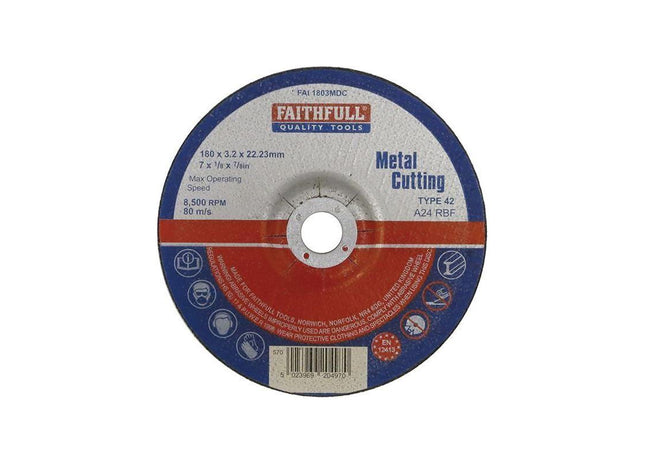 Faithfull Depressed Centre Metal Cutting Disc 180 x 3.2 x 22.23mm Faithfull - RockBottom Northampton
