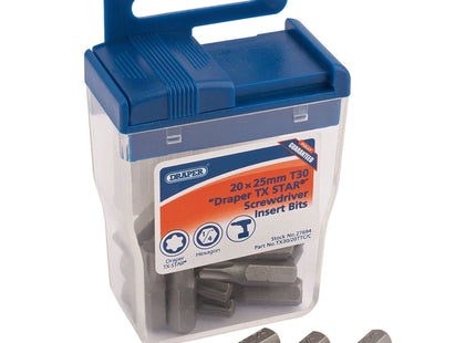 Draper TX-STAR Long Insert Bits in Plastic Storage Case, T30 x 25mm (Pack of 20) Draper - Town Tools 
