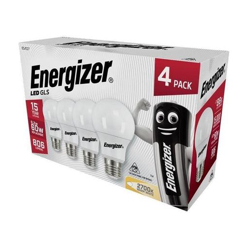 Energizer® LED ES (E27) Opal GLS Non-Dimmable Bulb, Warm White 806 lm 8.2W (Pack 4) Energizer® - RockBottom Northamptin
