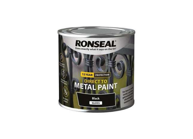 Ronseal Direct to Metal Paint Black Gloss 250ml Ronseal - RockBottom Nothampton