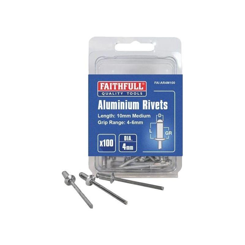Faithfull Aluminium Rivets 4 x 10mm Medium Pre-Pack of 100 Faithfull - RockBottom Northampton
