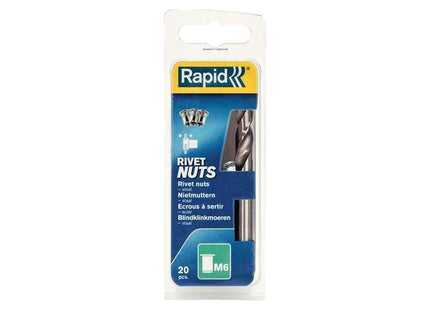 Rapid Steel Rivet Nuts M6 (Pack 20 + Free Drill Bit) Rapid - RockBottom Nothampton