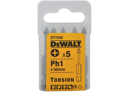 Dewalt Power Tools DT7245 Torsion Bits PH1 x 50mm (Pack 5) DeWALT Power Tools - RockBottom Northampton