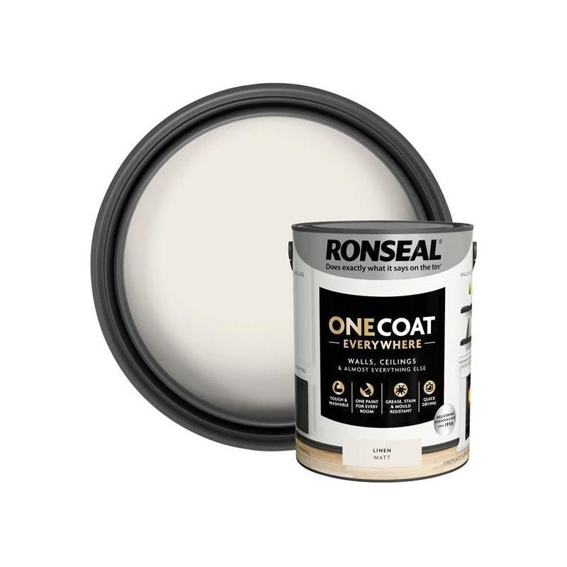 Ronseal One Coat Everywhere Interior Paint Linen Matt 5 litre Ronseal - RockBottom Nothampton