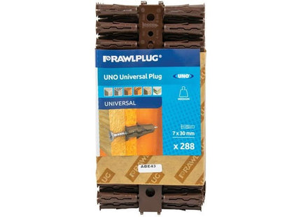 Rawlplug Brown UNO® Plugs 7 x 30mm (Pack 288) Rawlplug - RockBottom Nothampton