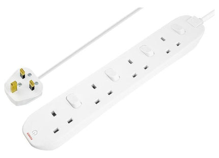 Masterplug Extension Lead 240V 4-Gang 13A White Switched 2m Masterplug - RockBottom Northampton