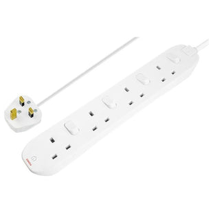 Masterplug Extension Lead 240V 4-Gang 13A White Switched 2m Masterplug - RockBottom Northampton