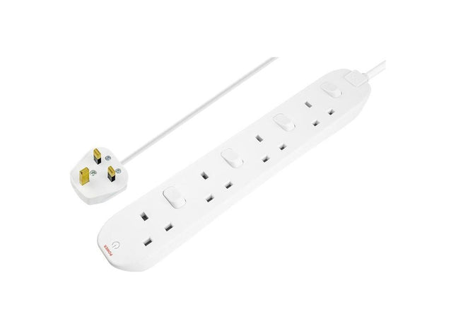 Masterplug Extension Lead 240V 4-Gang 13A White Switched 2m Masterplug - RockBottom Northampton
