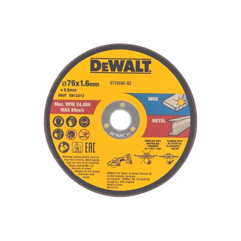 Dewalt Power Tools DT20592 Bonded Abrasive Cutting Disc 76 x 1.6 x 9.5mm (3 Pack) DeWALT Power Tools - RockBottom Northampton