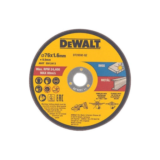 Dewalt Power Tools DT20592 Bonded Abrasive Cutting Disc 76 x 1.6 x 9.5mm (3 Pack) DeWALT Power Tools - RockBottom Northampton