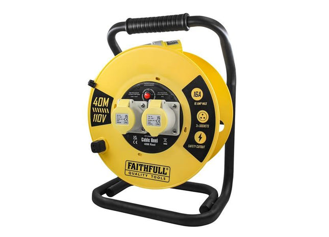 Faithfull Power Plus Open Cable Reel 110V 40m 16A 2 Socket (1.5mm Cable) Faithfull Power Plus - RockBottom Northampton