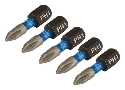 Draper Expert Cross Slot/PH Type Impact Screwdriver Bits, No.1 x 25mm, 1/4" Hex Draper - Town Tools 