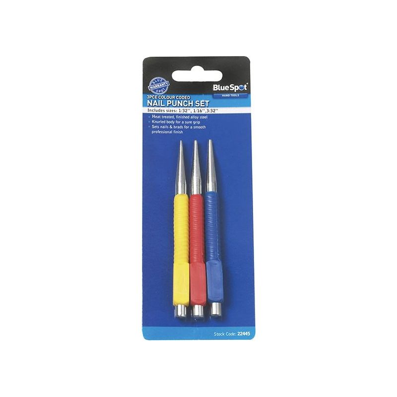 Bluespot Tools Nail Punch Set, 3 Piece BlueSpot Tools - RockBottom Northampton